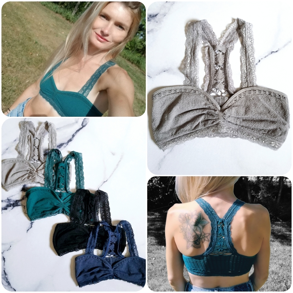NEW FP Intimately Seamless Racerback Crochet Bralette in Grey